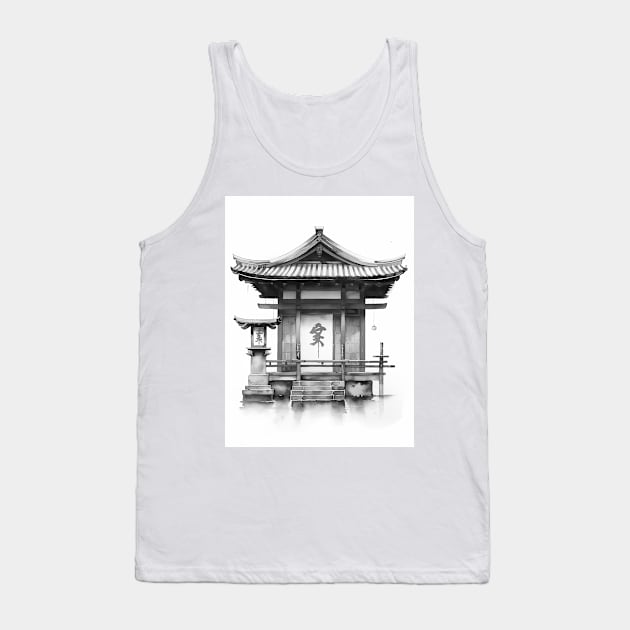 Black and White Shinto Shrine Painting Tank Top by The Charming Corner